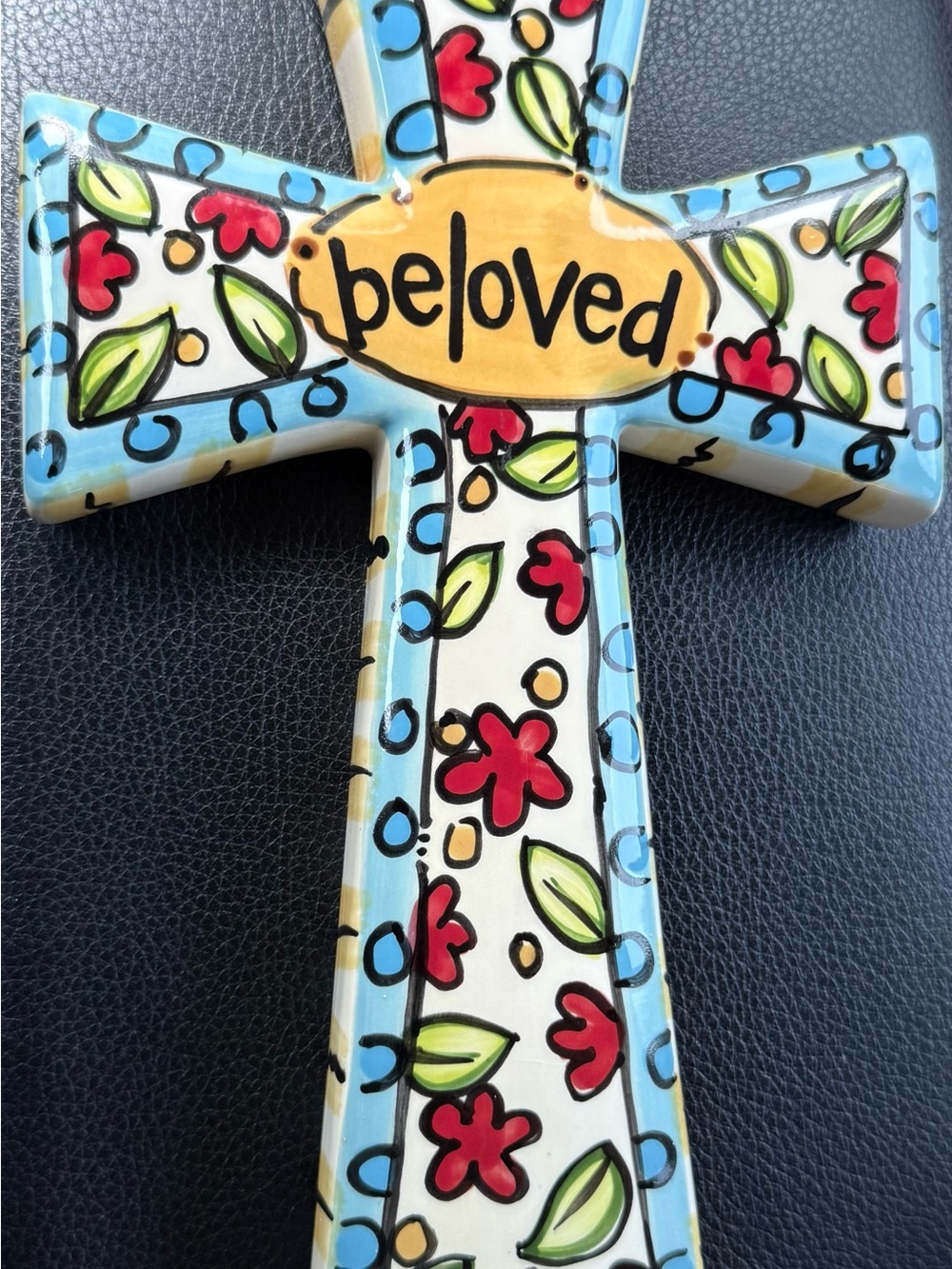 Beloved Floral Cross Wall Decor - Blue, Red & Green